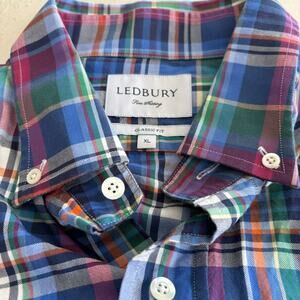 Ledbury Men's Size XL Long Sleeve Button Down Shirt Fancy Jacquard Checks EUC